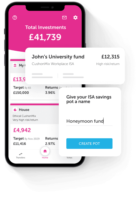 Mock-up of different pots for different savings objectives, such a university fund or a honeymoon one