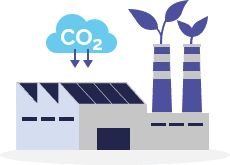 An illustration of a factory with reduced CO2 emissions